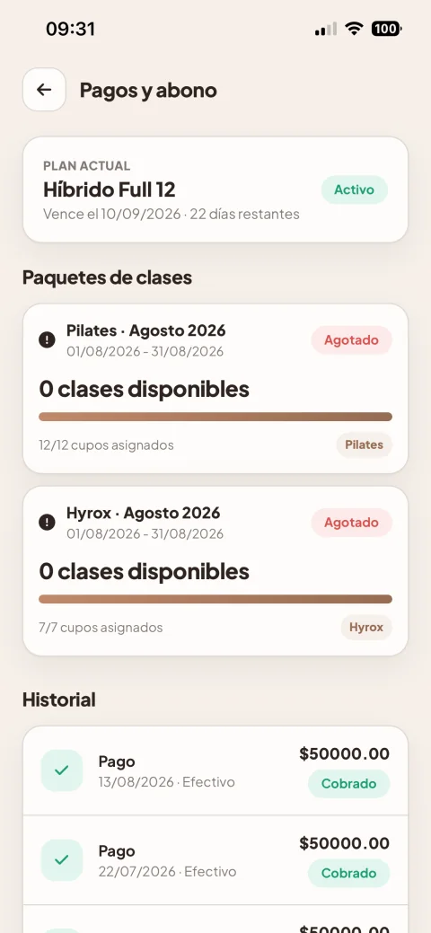 Abono del socio con colores personalizados en LumiaFit