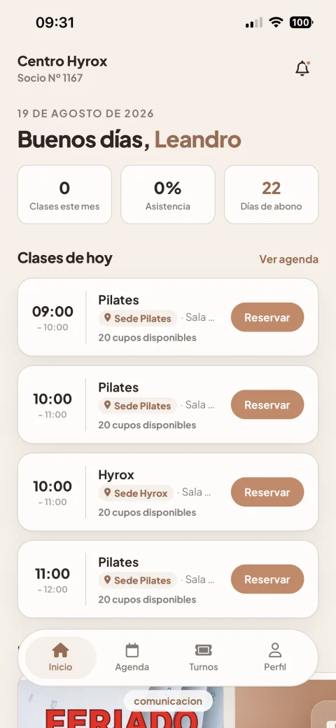 App LumiaFit personalizada con tonos cálidos