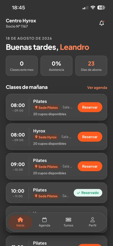 Inicio de la app LumiaFit para socios