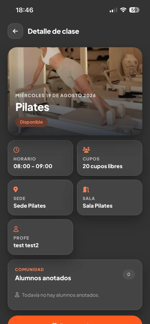 Reservar desde la app — paso 2