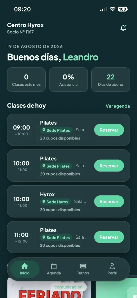 App LumiaFit personalizada en verde menta