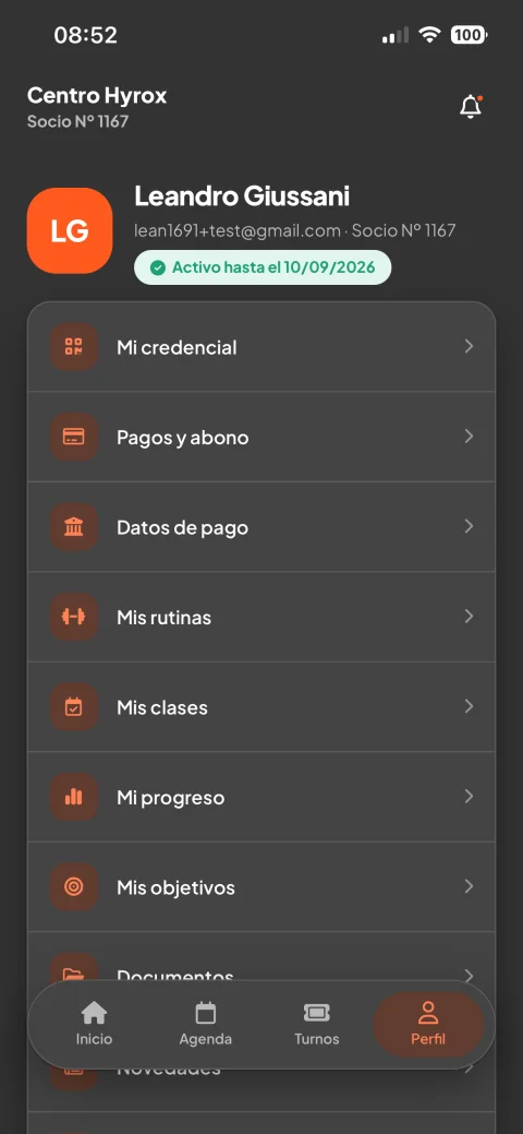 Perfil del socio de LumiaFit para socios